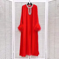 QF011时尚新款民族服饰蕾丝长袖连衣裙包邮进口气质礼服