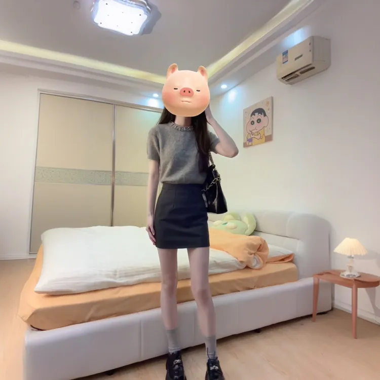 MARIE.COCO韩系时尚灰色舒适百搭上衣女高腰A字半身裙两件套装