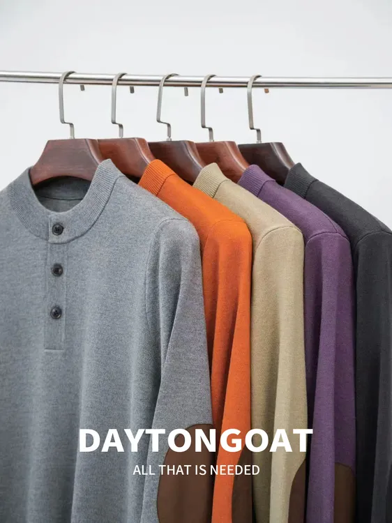 【10羊绒20羊毛】秋冬新品男士加厚亨利领贴布撞色设计可机洗针织衫