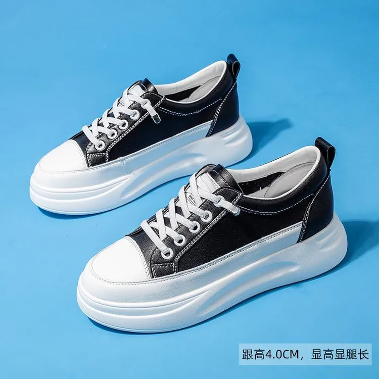真皮小白鞋子女款2025新款爆款春秋季厚底百搭34码女运动休闲板鞋