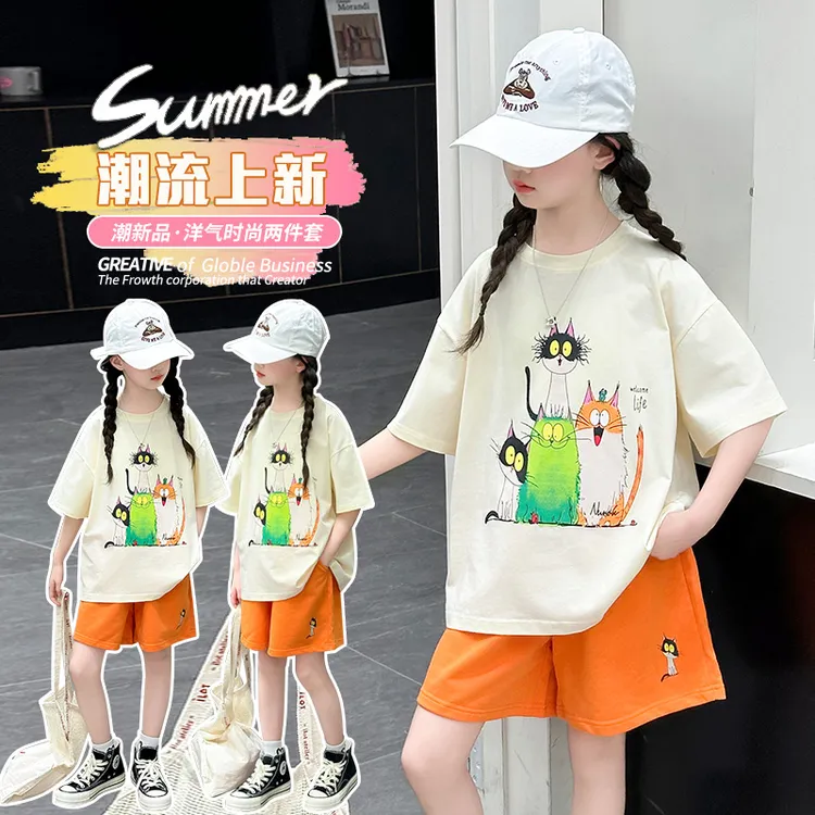 女童短袖短裤套装夏季2025新款儿童韩版休闲夏日穿搭女孩洋气夏装