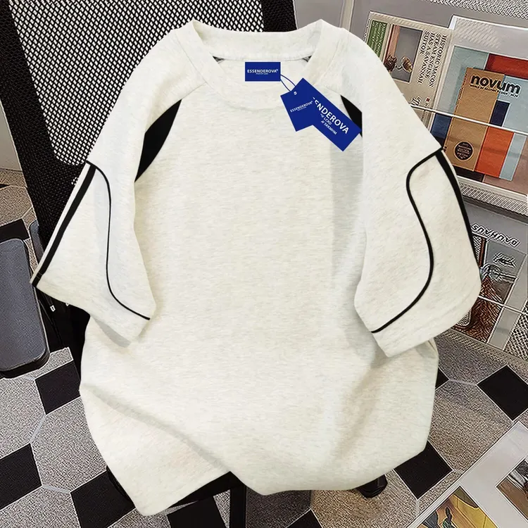 纯色美式潮牌做旧水洗无帽卫衣男女春秋高级感痞帅明线拼接外套