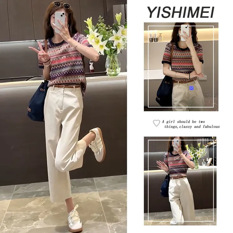 夏季温柔系穿搭女2025新款韩版高级设计感上衣简约通勤裤子两件套