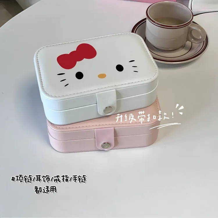 首饰盒/箱 新款KT猫首饰盒耳钉耳环项链戒指收纳盒便携式小型精致