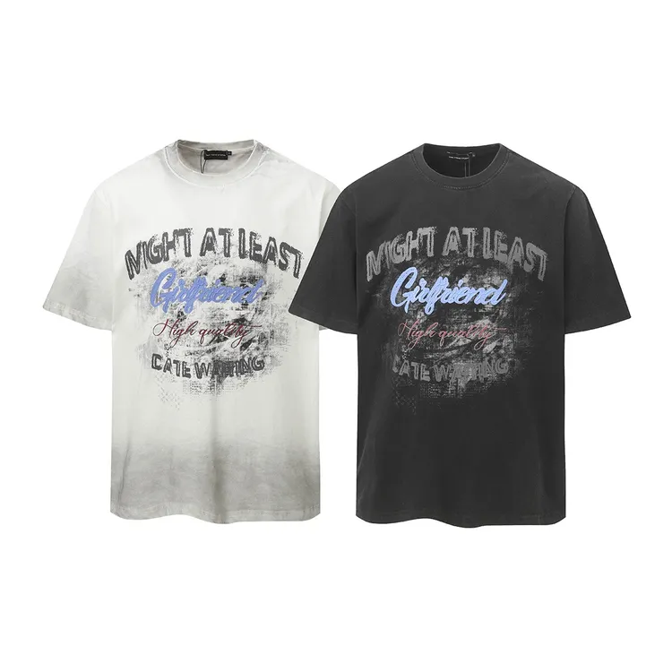 2025夏季美式水洗T恤纯棉宽松复古潮牌脏染涂鸦T恤男女