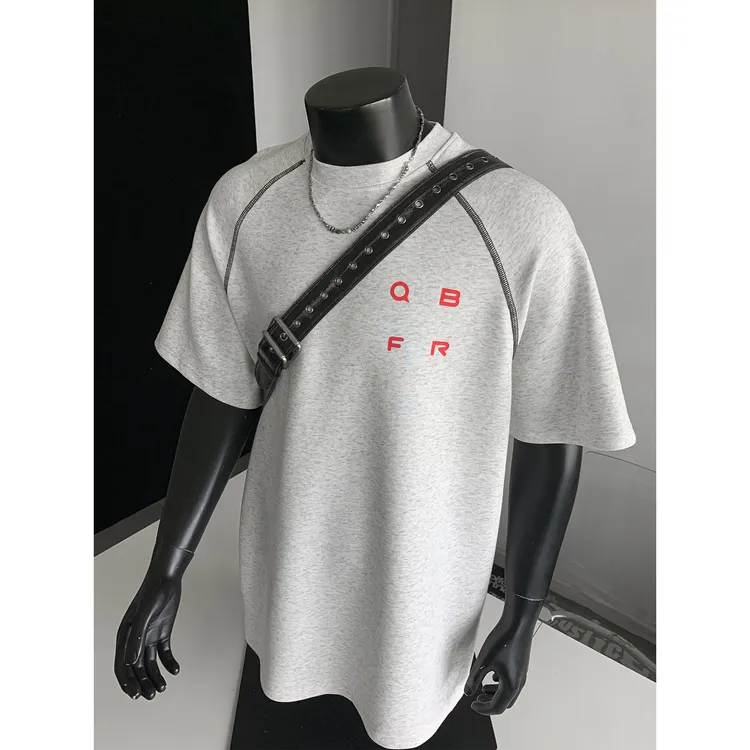 【刘一森专属】明线重磅插肩短袖t恤男夏季潮牌半袖痞帅宽松五分袖