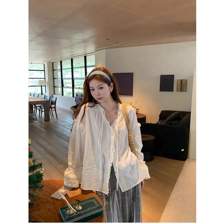 2025秋季新款韩系气质长袖衬衫宽松设计感温柔上衣 #C958