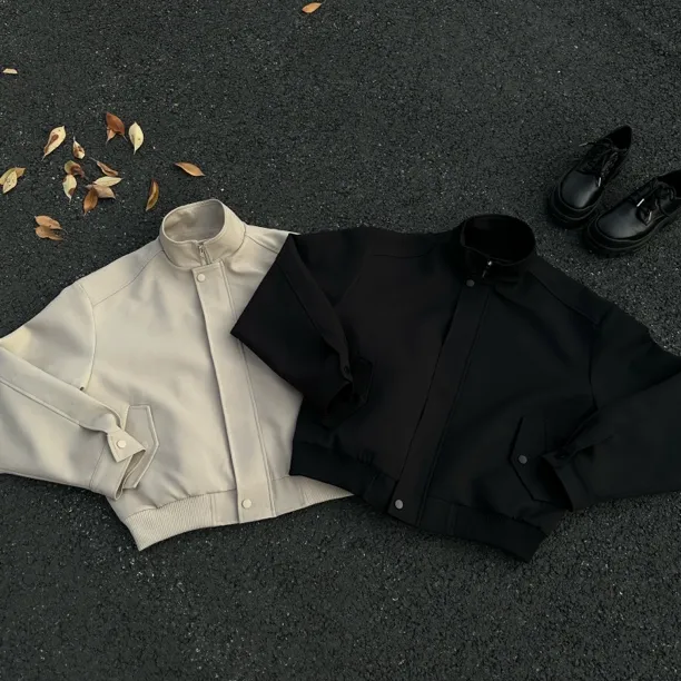 加棉美式纯色立领夹克男女春季美式简约高级感宽松飞行员外套夹棉