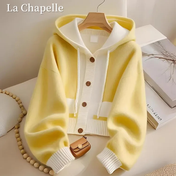 拉夏贝尔秋冬季韩版洋气减龄连帽毛针织衫时尚百搭休闲宽松毛衣女