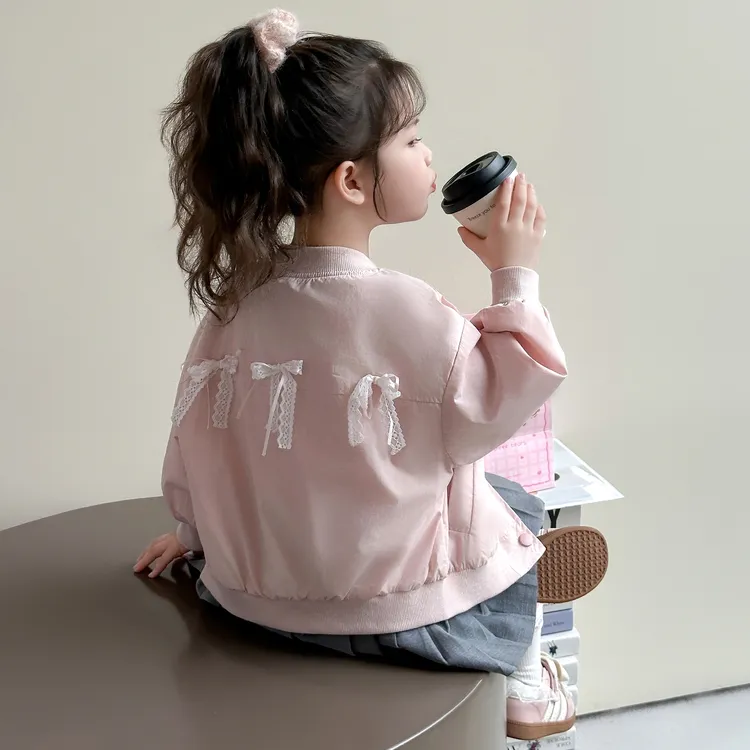 女童棒球服春秋款2025新款女宝宝韩版蝴蝶结夹克衫儿童超好看外套