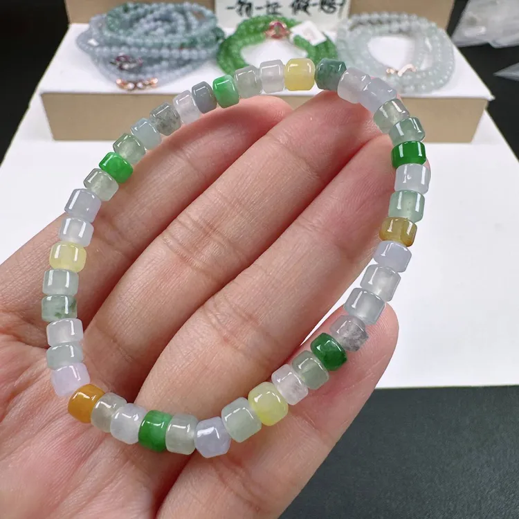 天然A货翡翠手串卡5mm老坑冰胶水润马卡龙多宝直切珠单圈女士手串