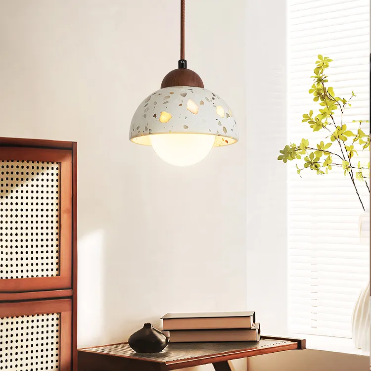 水磨石中古风床头吊灯雕刻创意侘寂风阳台吊灯玄关家用护眼小吊灯