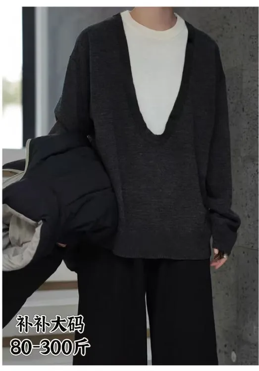 300斤大码卫衣假两件德绒春秋季宽松男士t恤套头男款圆领长袖美式