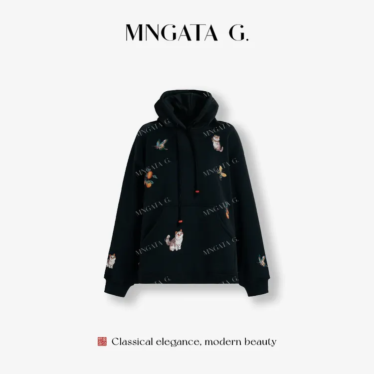 MNGATA G.宫小妍【猫咪柿柿如意】棉质新中式中国风秋冬卫衣5091765