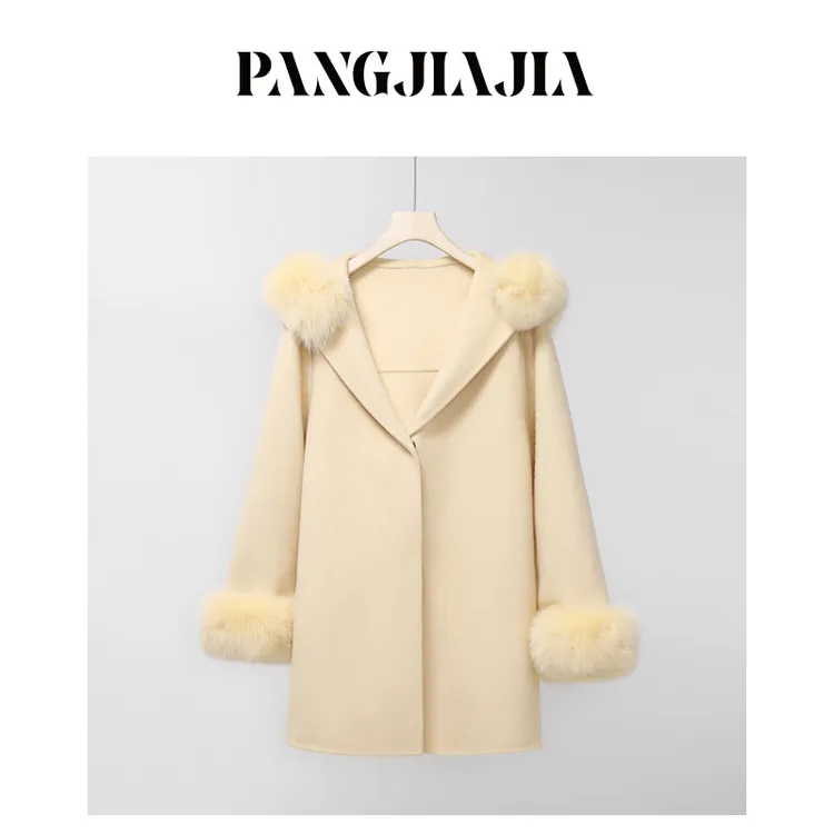 【胖佳佳】名媛千金 真狐狸毛双面呢大衣冬季气质减龄H625M17726