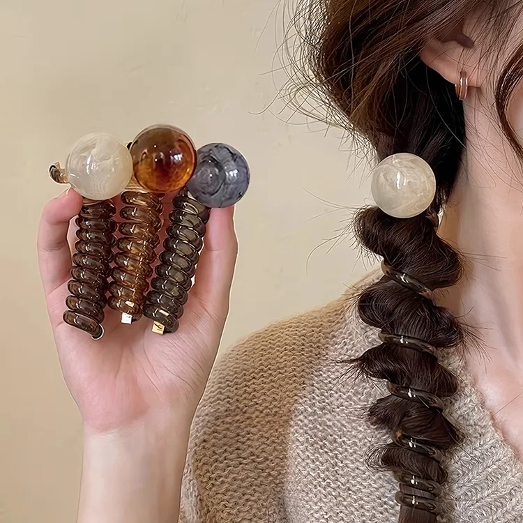 2025新款复古球球电话线发圈女简约高级感编发头绳扎马尾头绳发饰