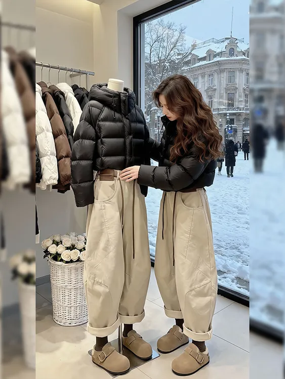 秋冬爆款加绒加厚弯刀牛仔裤女大码梨形身材小个子九分哈伦直筒裤