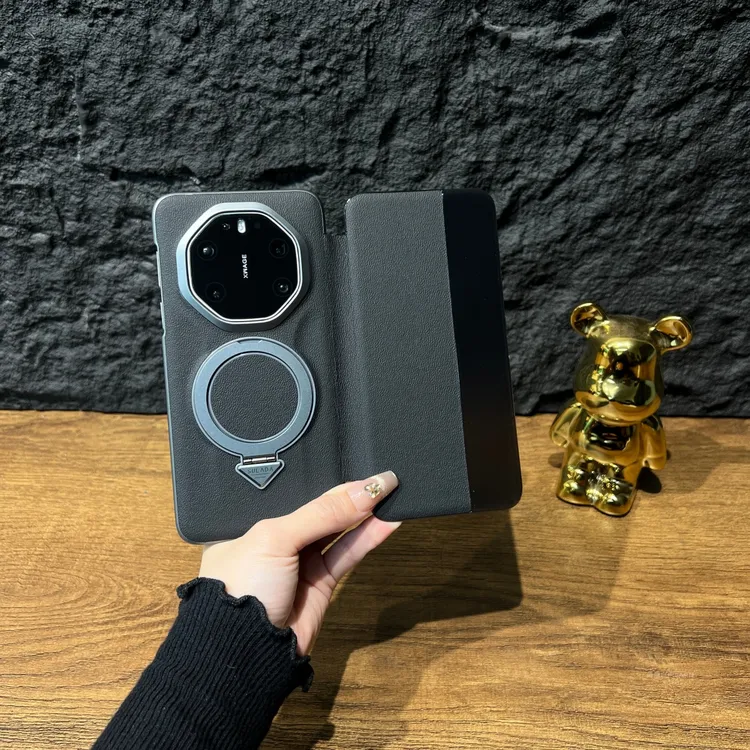 适用于华为mate80rs非凡大师手机壳mate80sr真皮支架磁吸保护套