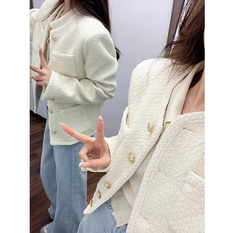 千金风白色小香风外套女短款2025秋季新款名媛气质设计感百搭上衣