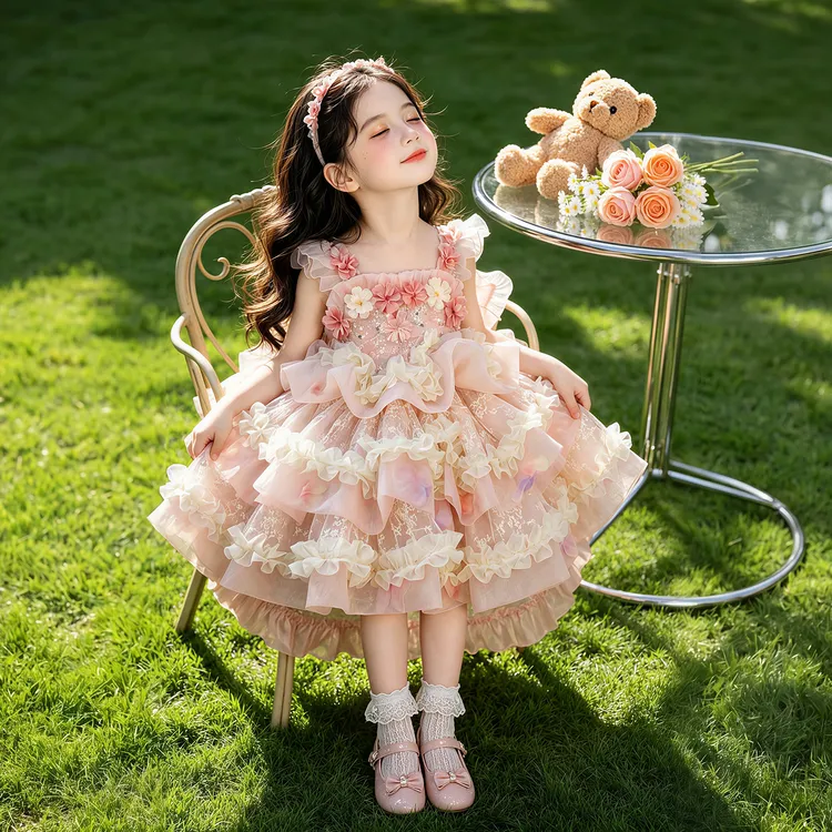 女童夏季洛丽塔甜美风花朵公主蓬蓬吊带连衣裙生日礼服花仙子可爱