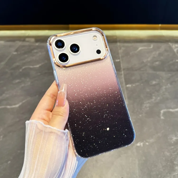 奢华渐变黑闪粉适用于苹果17promax手机壳透明亚克力iPhone17高级