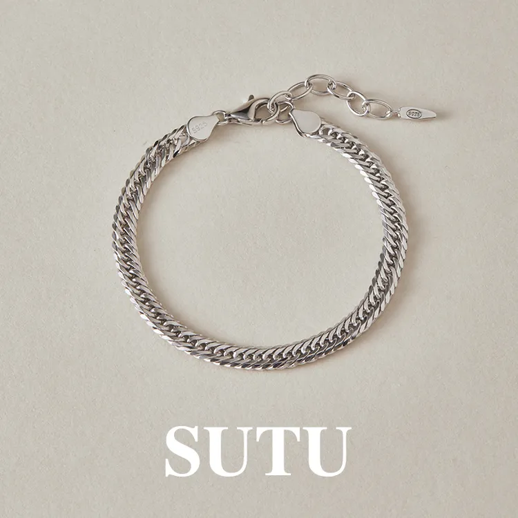 925银手链 扁平古巴链极简百搭小众设计配饰冷淡风精致高级感腕饰