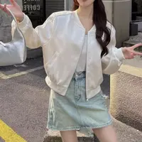 玳妮【棒球外套】秋季新款纯色高端定制款棒球领外套百搭短款时尚款