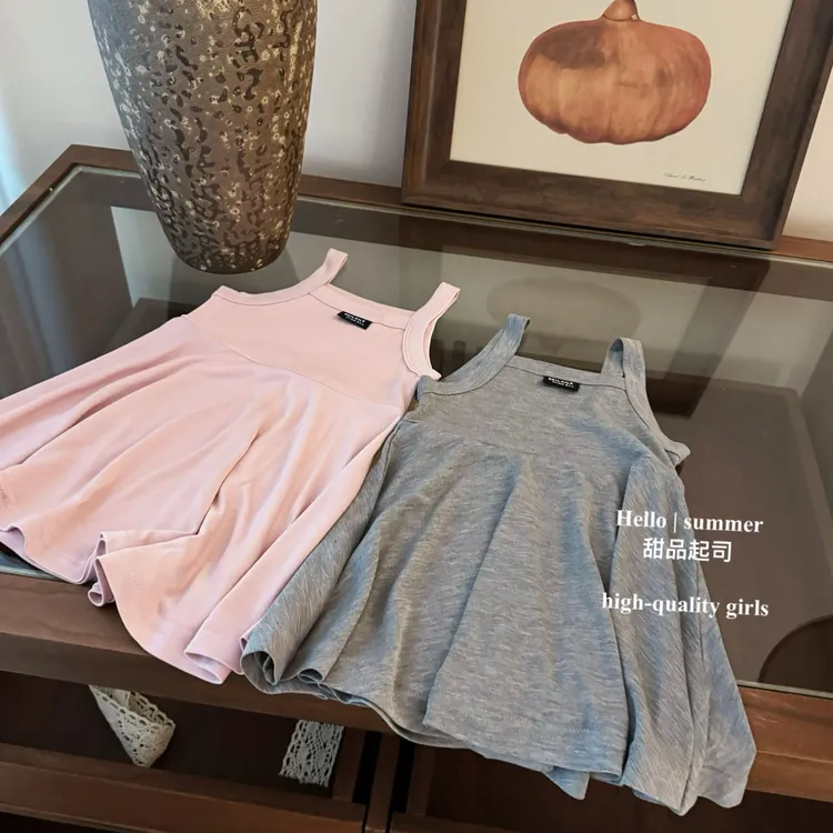 【甜品起司】2色自留！软糯糯超舒服女宝冰感吊带背心甜美小伞裙