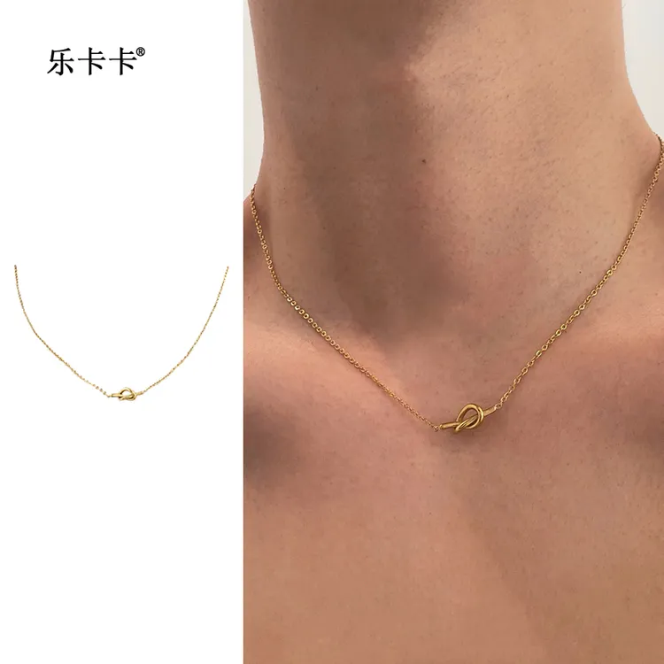 钛钢项链 不掉色项链女生锁骨链设计毛衣链趣味打结细链男锁骨链