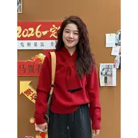 WenWen小个子2025秋冬新款节日氛围领结时尚百搭针织套头毛衣4727