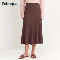 Fabrique Louis 枫叶红棕天丝绵羊毛竖条肌理松紧腰显瘦针织半裙