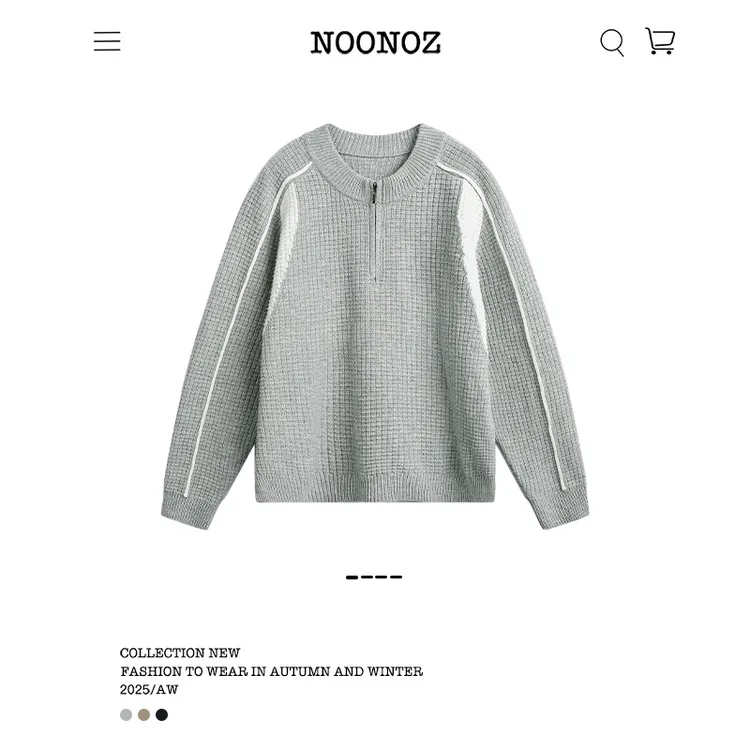 NOONOZ华夫格拼色半拉链毛衣男秋冬潮牌氛围感保暖中性风针织上衣
