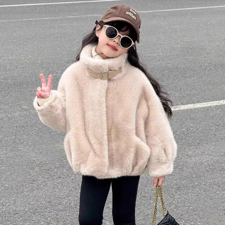儿童皮草外套仿水貂绒加厚冬小女孩皮毛一体上衣保暖女童毛毛外套
