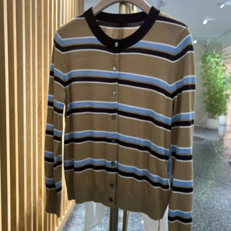 声雨竹7R715条纹学院风常规款女秋季毛针织开衫百搭秋冬时尚休闲