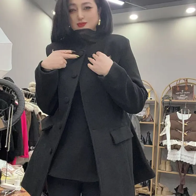 【月姐家】大码无领收腰西服毛呢外套短裤裙分开的