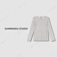 swx studio3店 “波点打底”微透感圆领网纱黑色植绒工艺打底衫