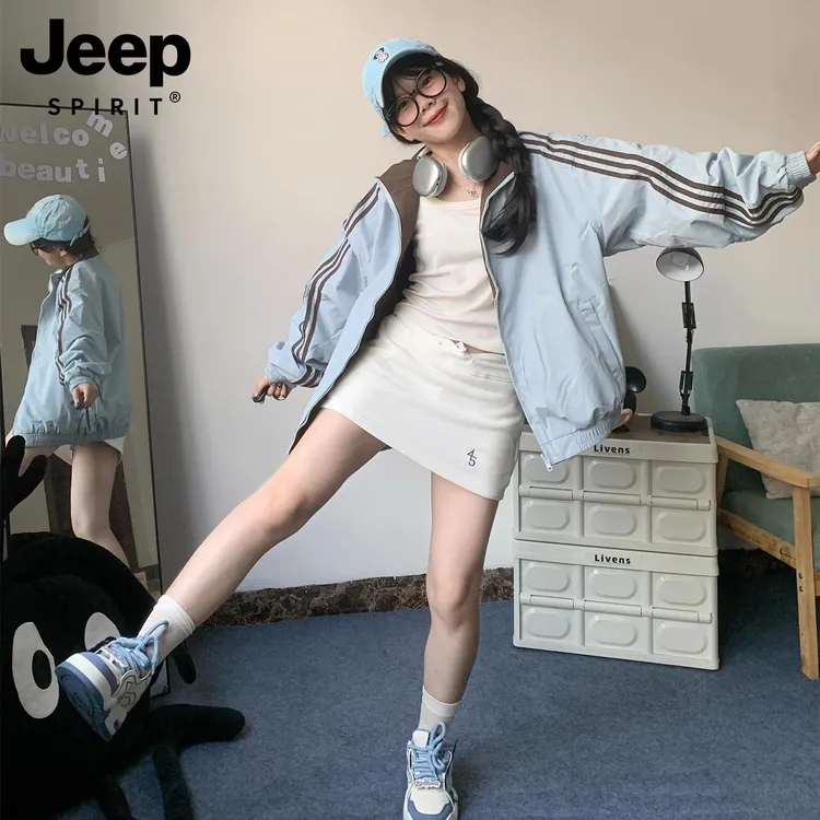 JEEPSPIRIT条纹外套男女春秋2025新款超好看冲锋衣小个子初秋夹克