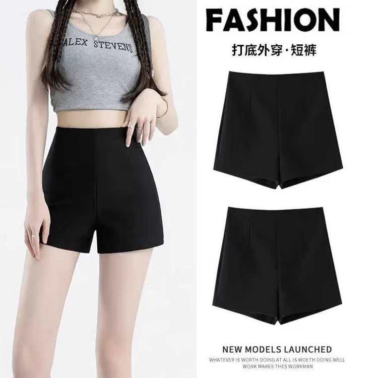 黑色高腰短裤女2025秋冬季外穿高腰网红显瘦弹力秋热裤打底a字裤1