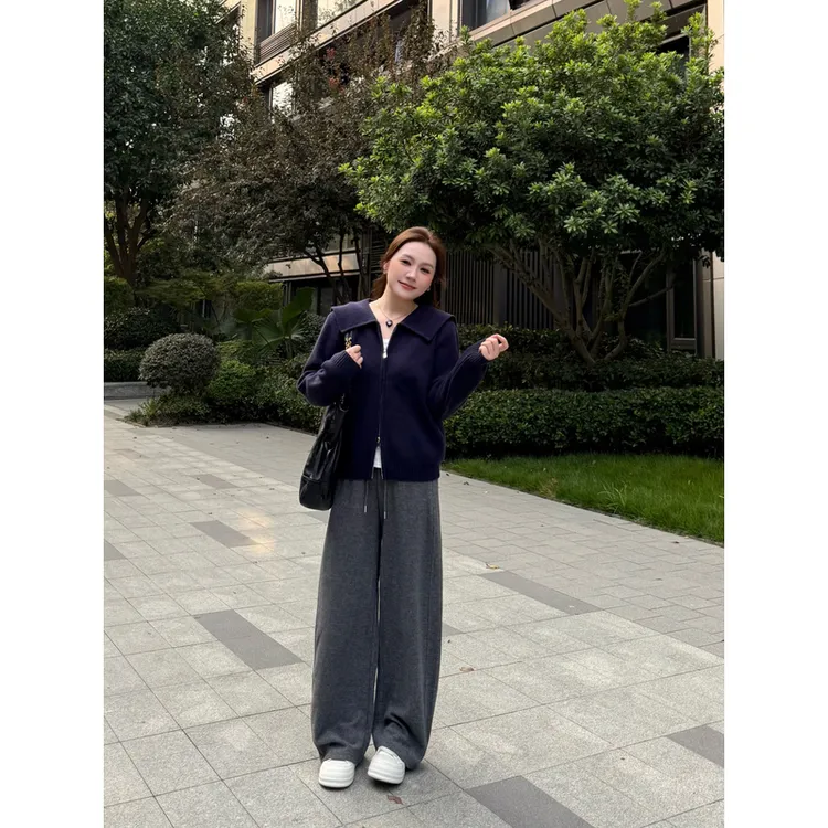 NANJIE/楠姐【温暖趋势】秋冬百搭显瘦海军领拉链针织毛衣XNS6665