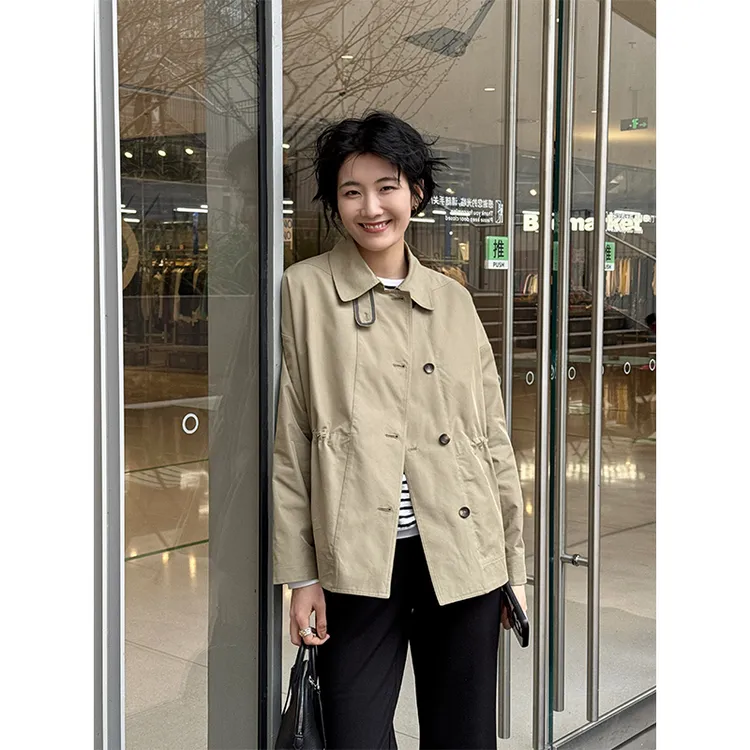 LANGQING 短款收腰风衣女款秋装翻领夹克宽松工装外套44025#