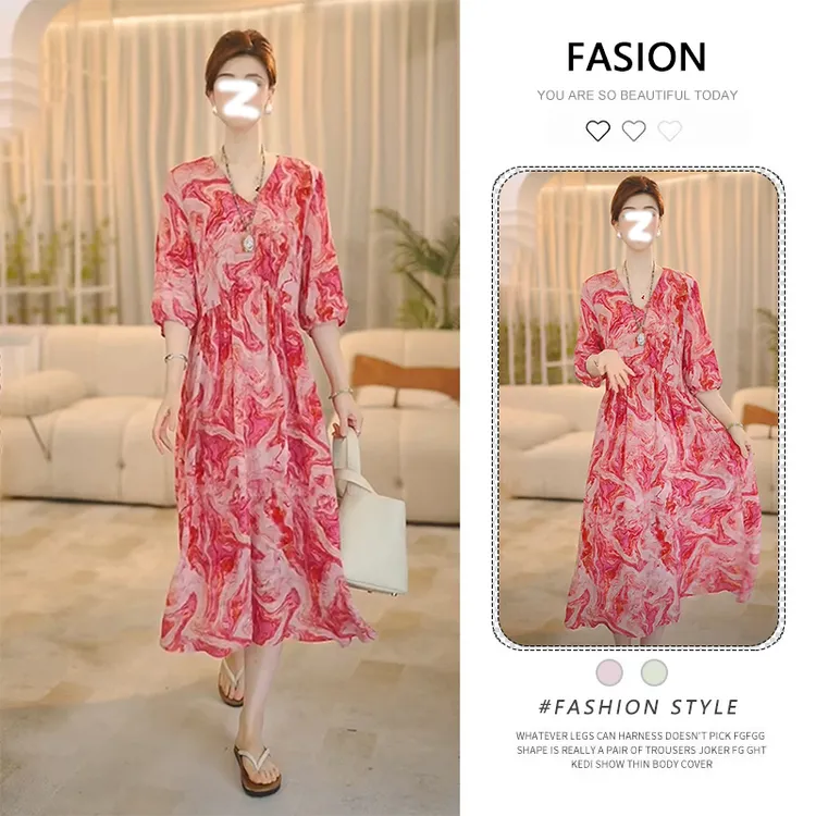 韩系高级感冷淡系连衣裙女夏季2025新款垂坠感轻熟小众不撞款长裙