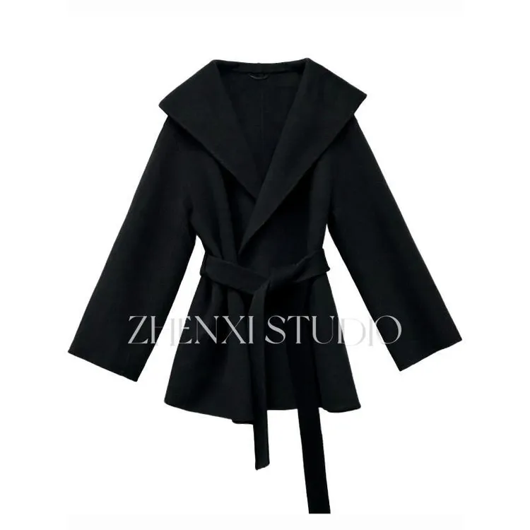 ZHENXI【芬兰手工大衣】高个子穿搭毛呢外套女款连帽大衣25QDFF0644