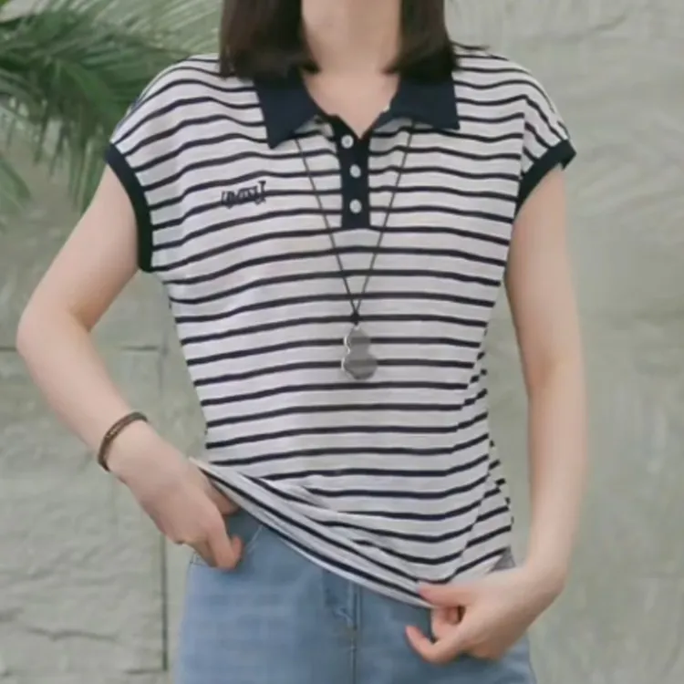 POLO领撞色条纹短袖T恤休闲宽松夏季T恤LK2504221