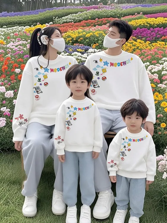 亲子装圆领卫衣一家三四口2025新款春秋冬季母女炸街高端超火特别