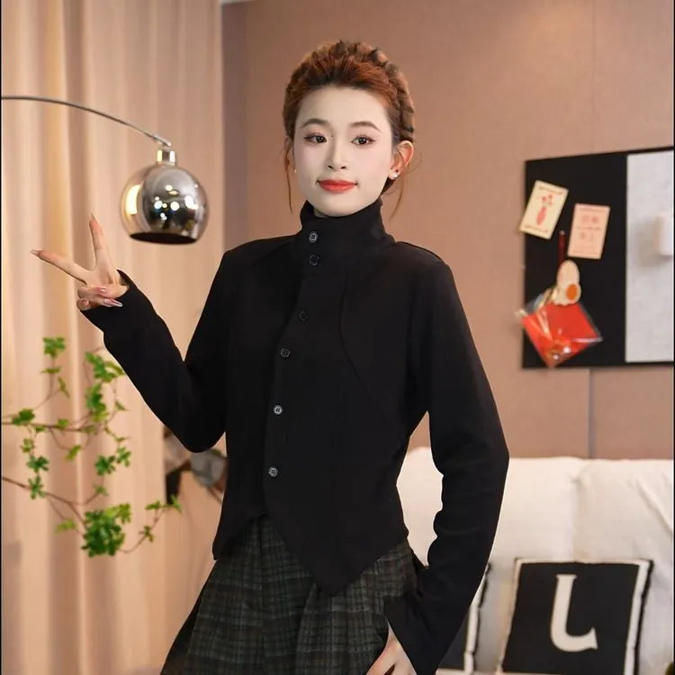 玉姐-新款修身高领双面绒加绒加厚保暖长袖秋冬短款上衣