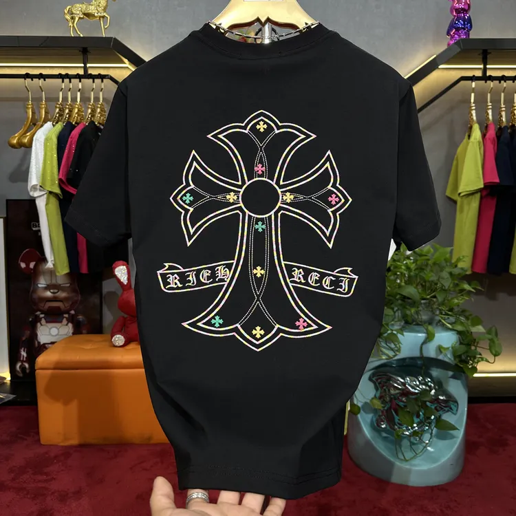 秋季新款时尚男士刺绣高品质T恤半袖圆领微阔轻奢