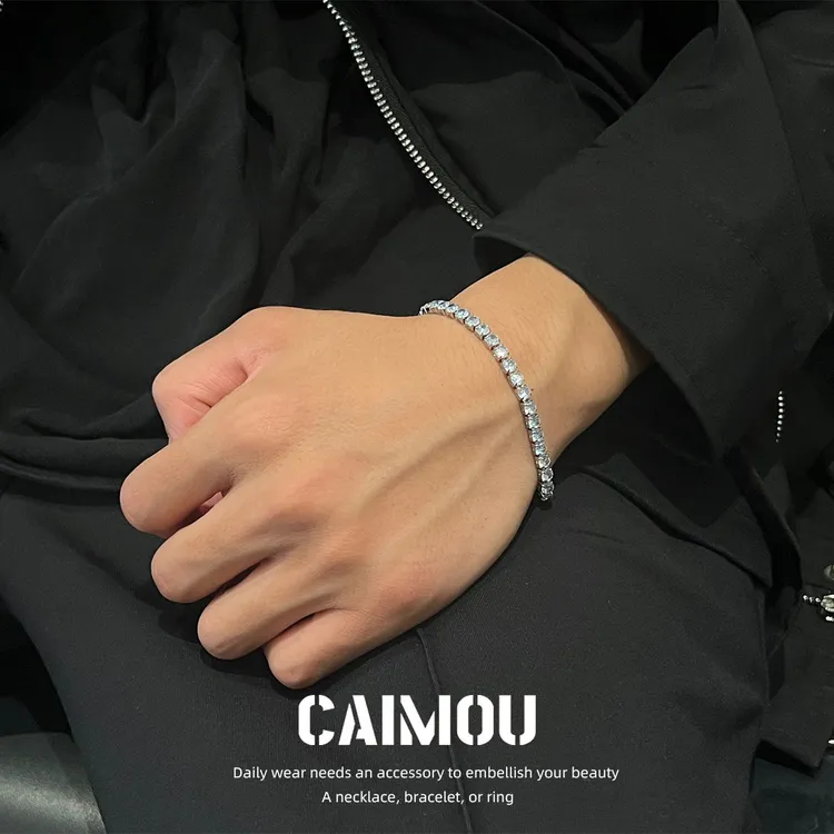 CAIMOU 钛钢手链 时尚镶钻手链百搭小众简约个性ins拼接冷淡风