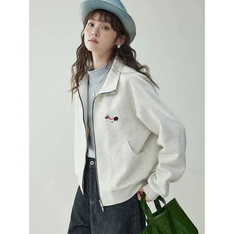 小狗刺绣外套女双拉链卫衣2025秋季新款立领开衫休闲百搭长袖上衣