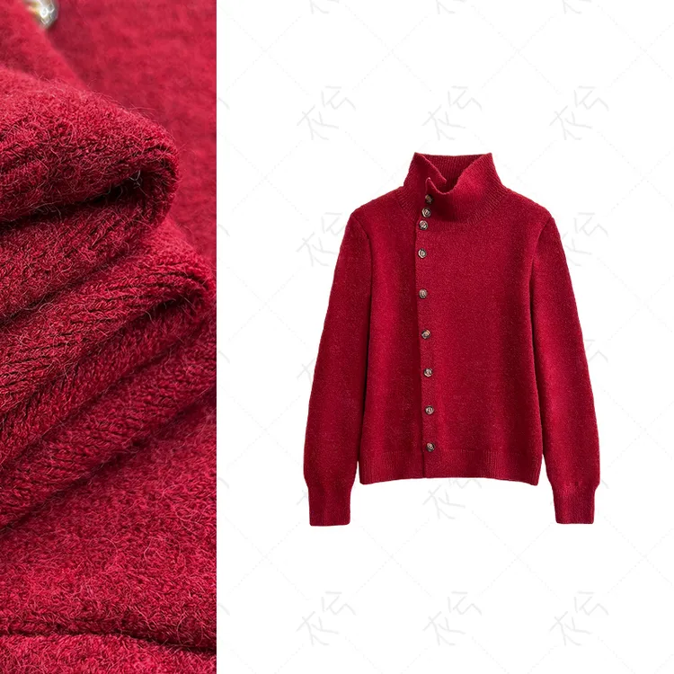 （衣兮高领斜系扣气质款针织衫）秋冬季高级感搭配宽松休闲毛衣H