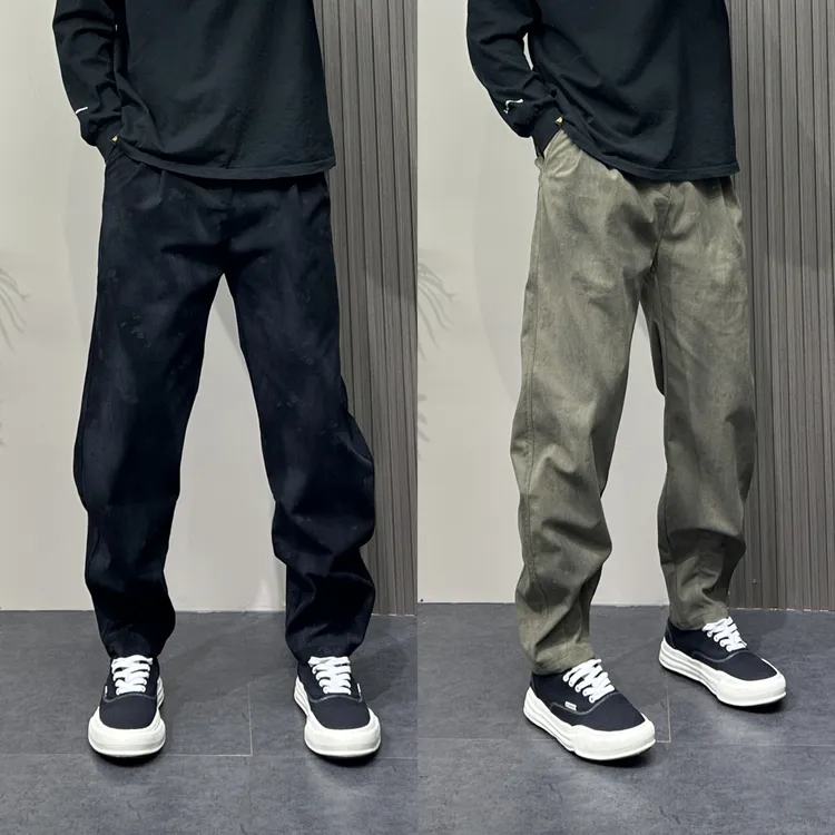 2025年秋季新款男士水洗做旧阔腿裤美式复古高街痞帅直筒休闲裤
